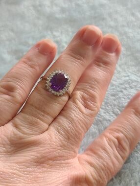 Amethyst Sterling Ring With White Zircon Halo